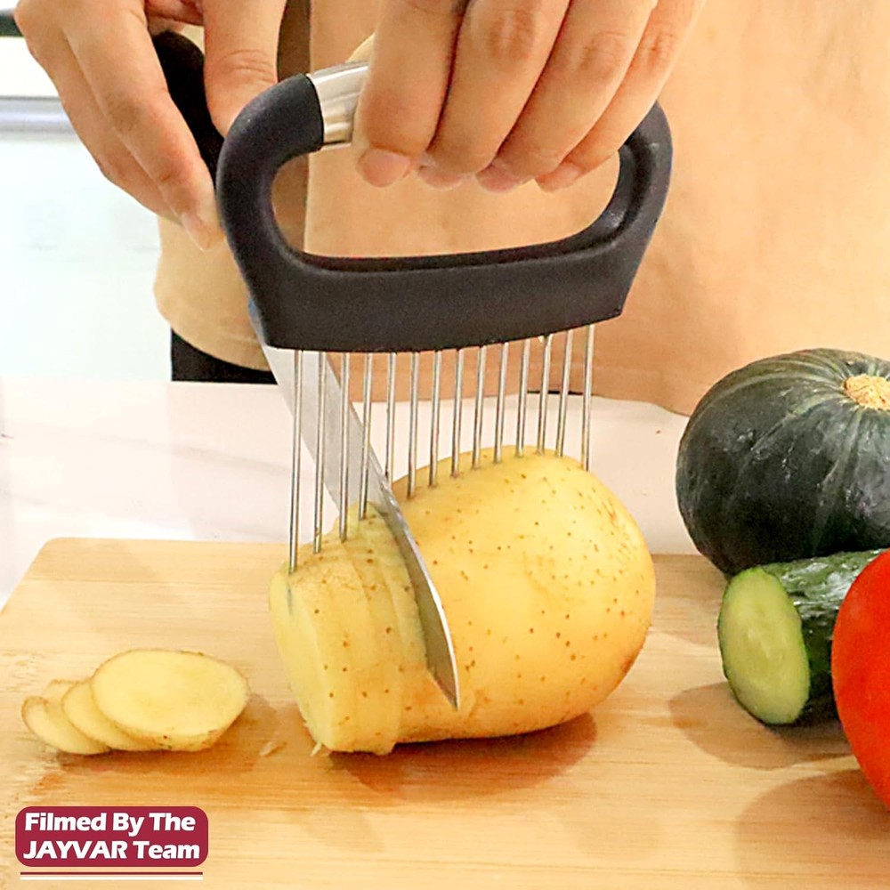 JAYVAR Large Onion Holder for Slicing, Cutter 1 Pack, Silver