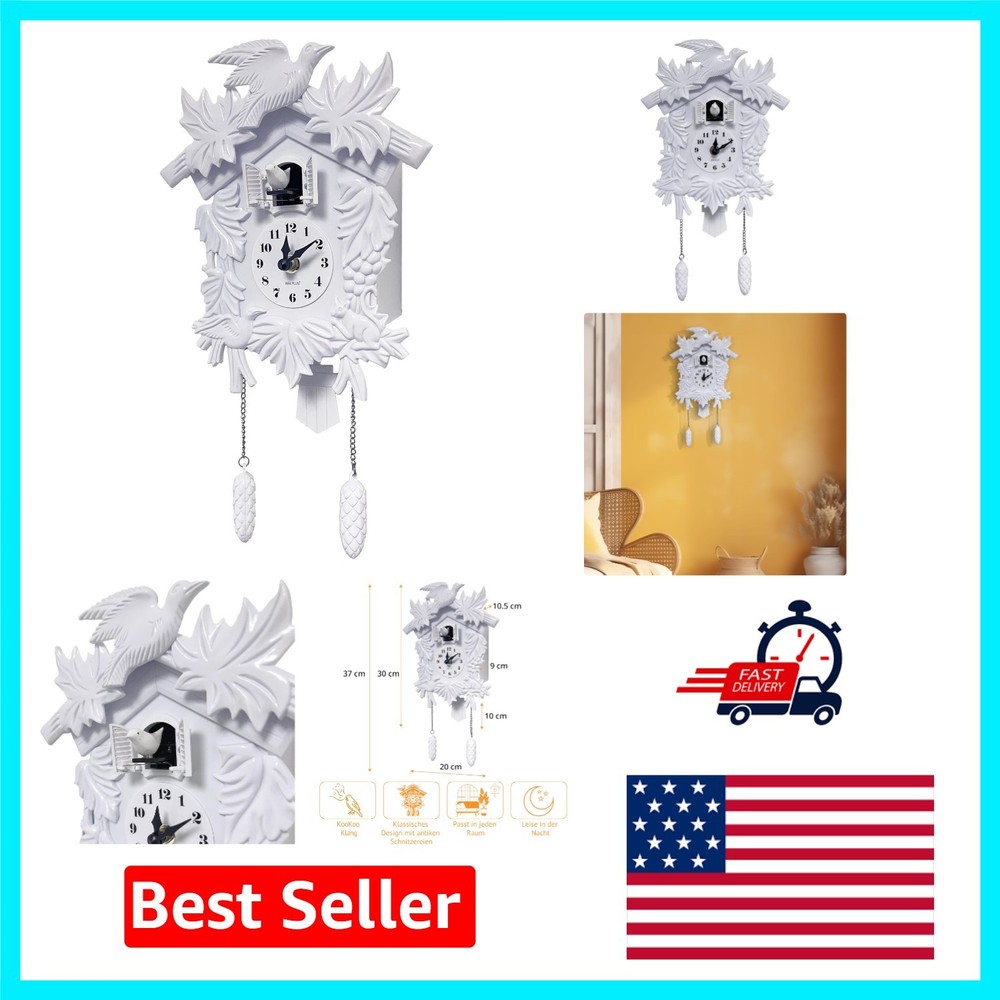 Charming White Cuckoo Clock for Christmas, Volume Adjustable & Elegant Design