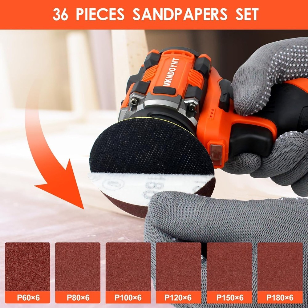 Brushless Small Sander with 36PCS Sandpapers, 2 Variable Speed Cordless Sande...