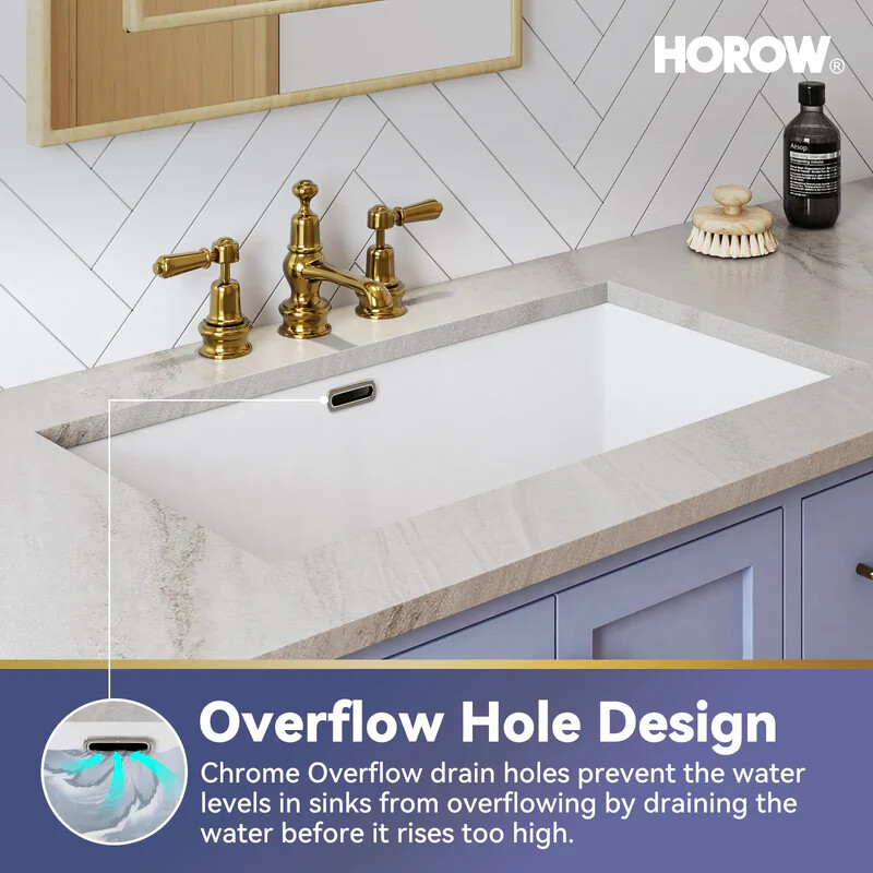 27.6" HOROW Undermount Bathroom Sink Rectangular Vitreous with Overflow Hole