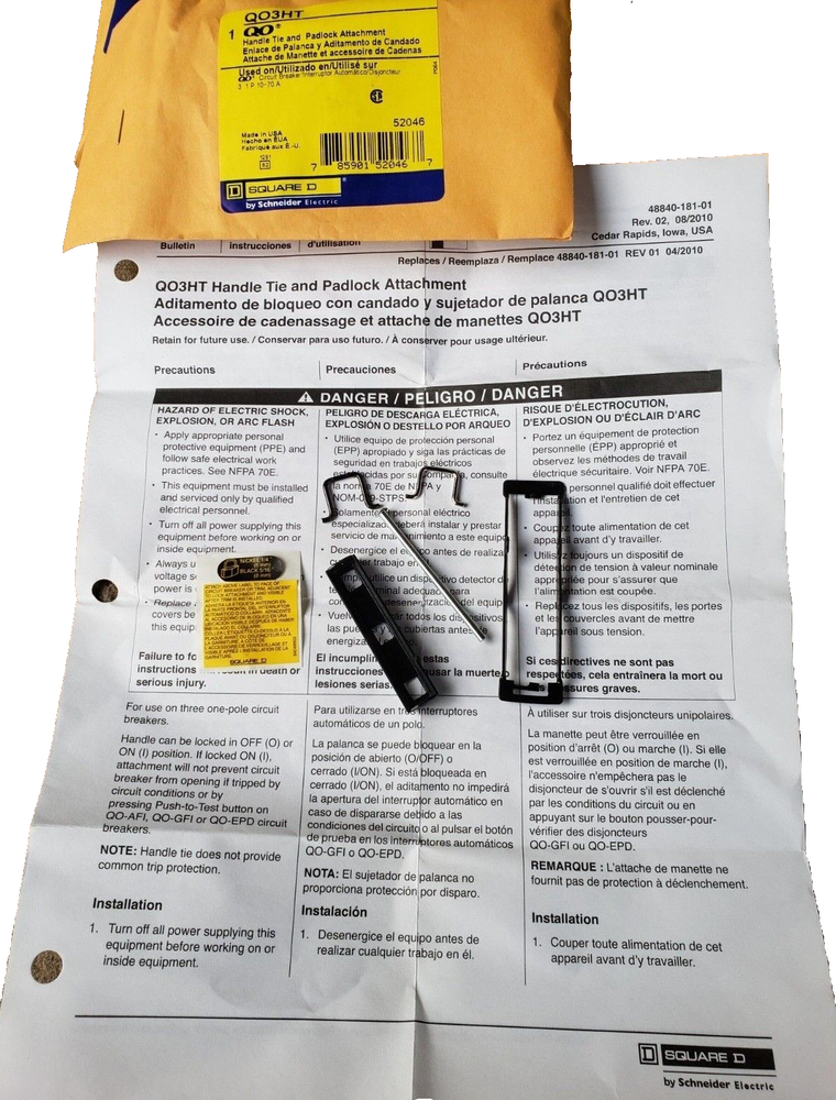 (QTY:3) SQUARE D QO3HT Handle Tie and PADLOCK ATTACHMENT