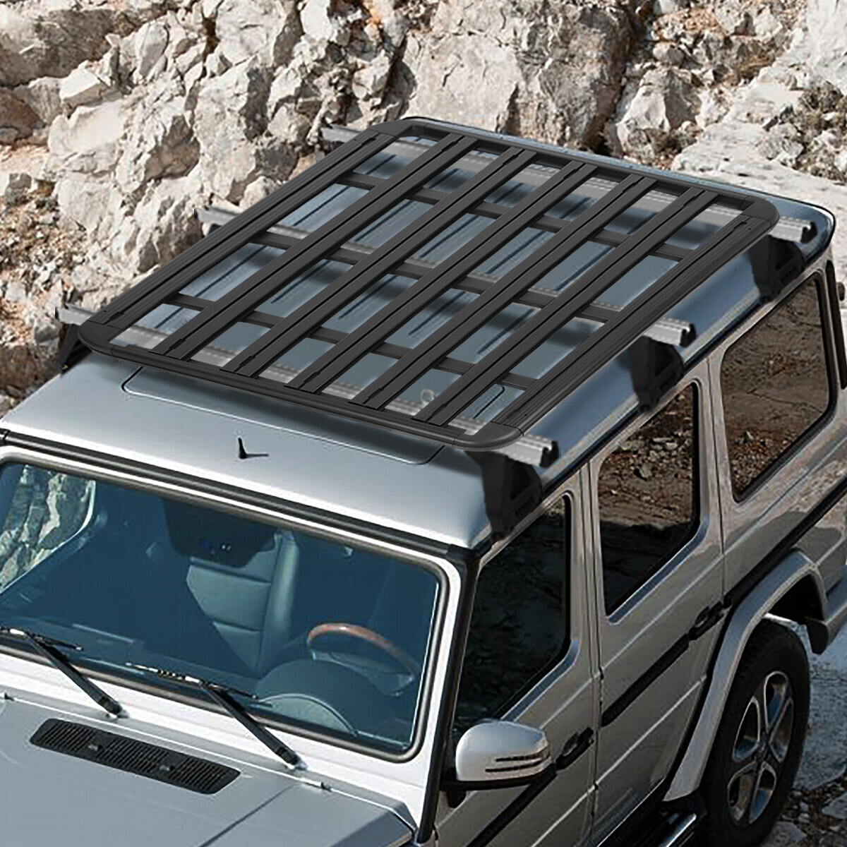 60"x 48"BLACK COATED ROOF RACK TOP CARGO LUGGAGE CARRIER BASKET+MOUNTING BRACKET