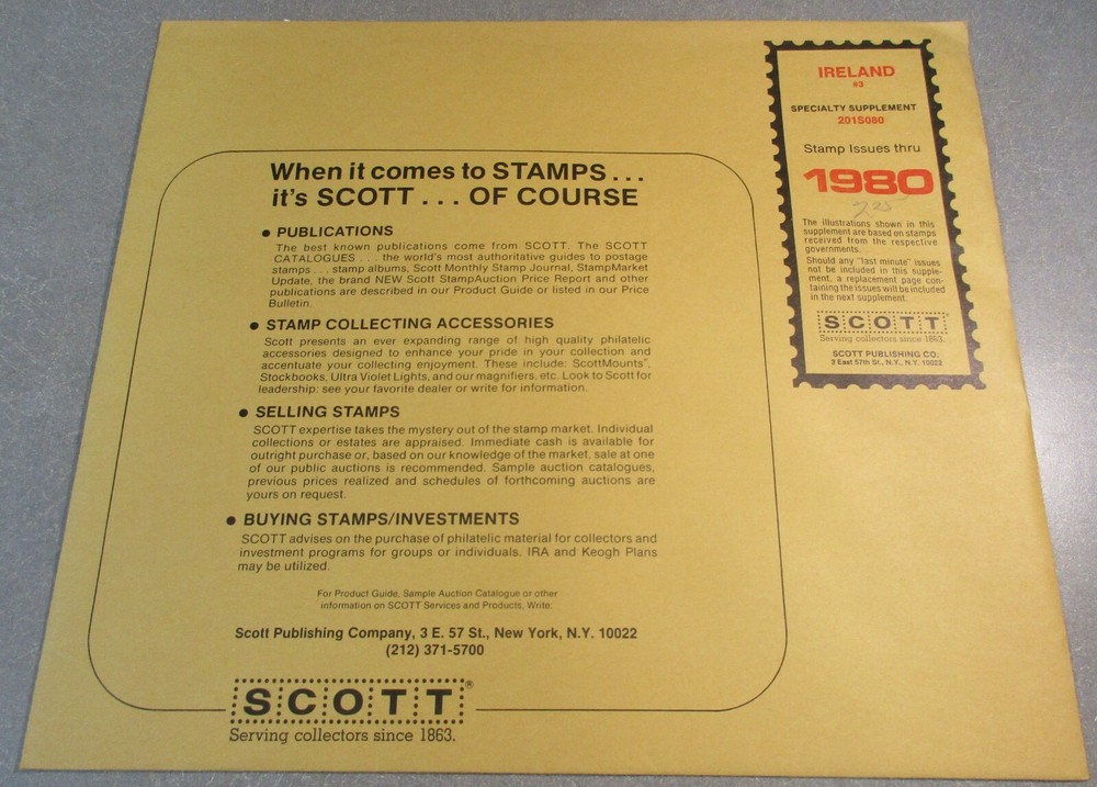 "SCOTT" IRELAND SUPPLEMENT # 3 1980 W/FREE SHIPPING!!