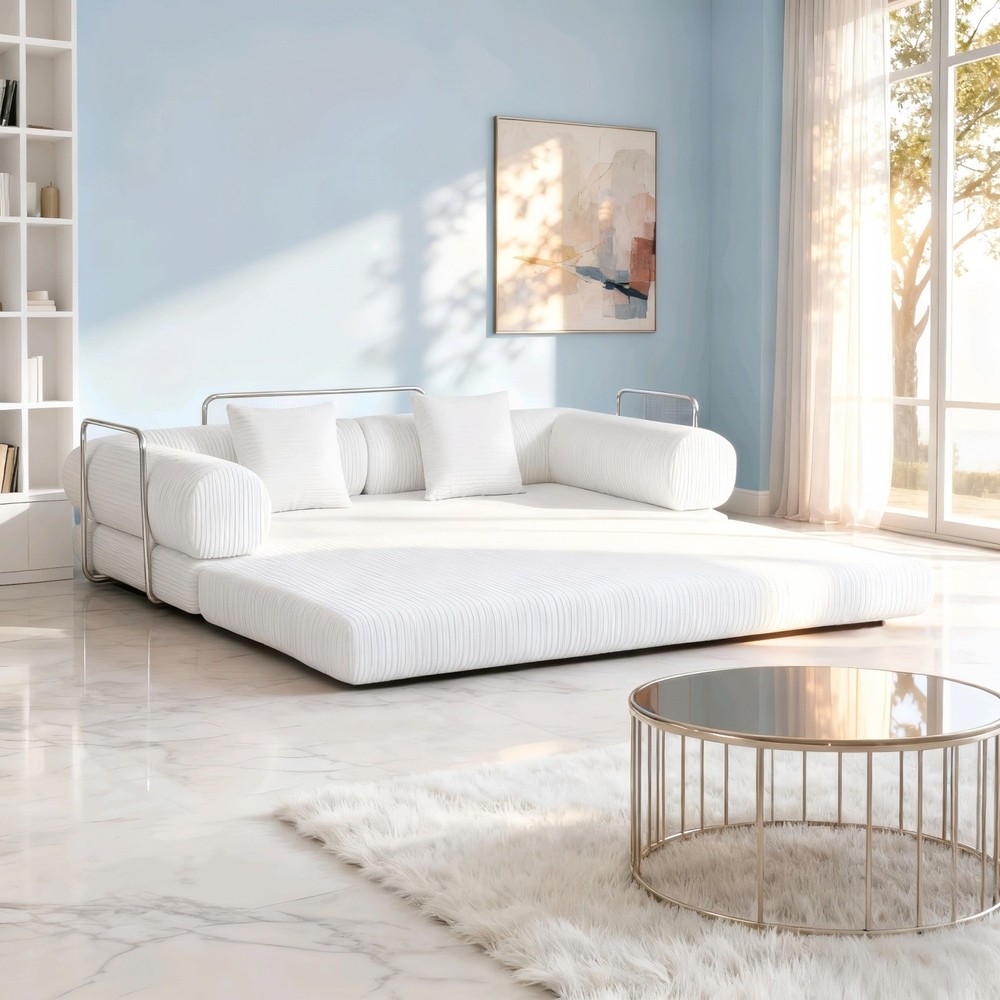 Folding Sleeper Sofa Bed Floor Compression Sofa w/ Metal Frame for Small Space