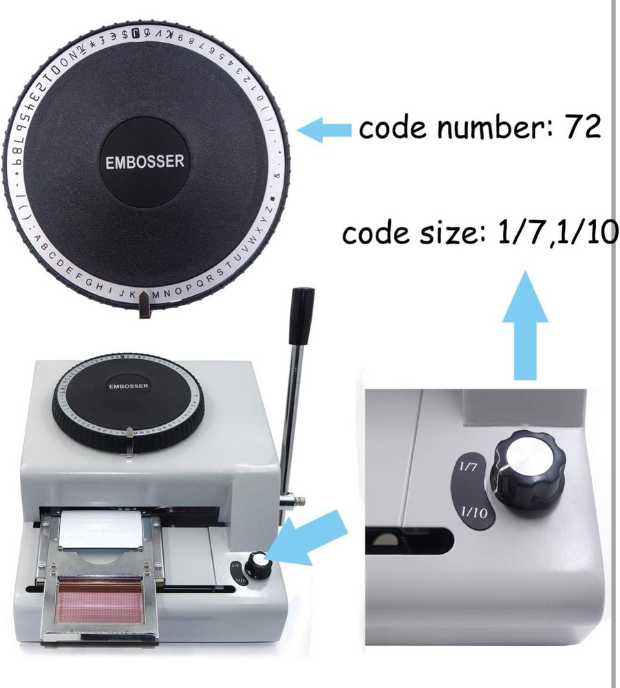 72 Character Manual Stamping Machine Card Embosser Printer Code ID PVC Credit