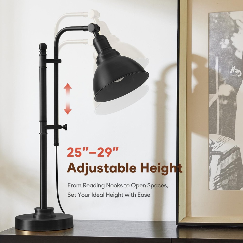 VONLUCE Rustic Desk Lamp 25"-29" Adjustable Black
