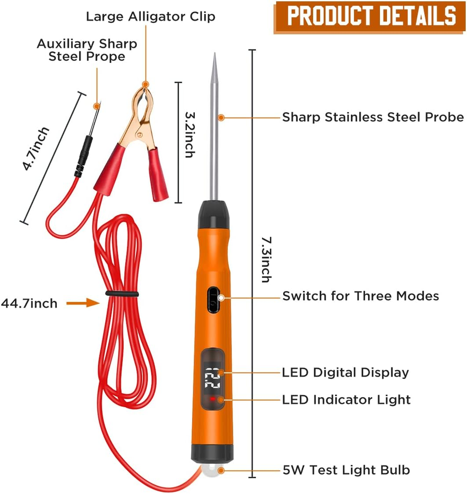 Test Light 5-30V Voltage Tester Electrical Tester Short Open Circuit Fuse Tester