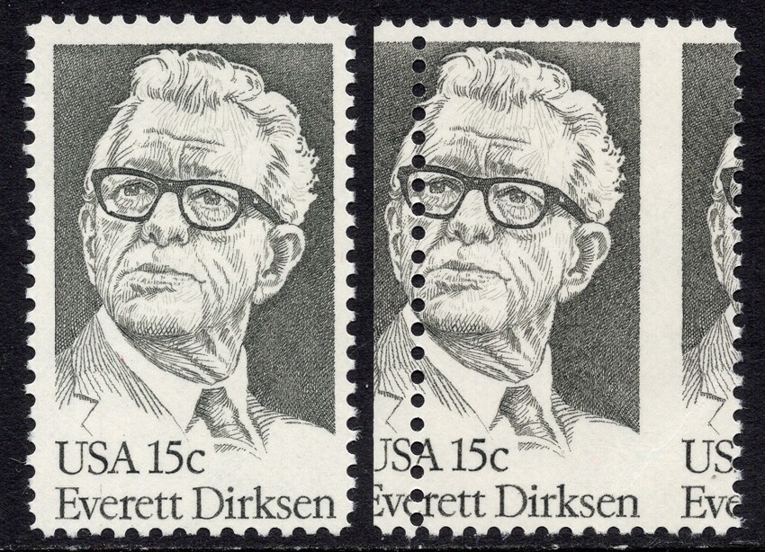 US 1874 normal & misperfed stamps - mnh 15cts Everett Dirksen  - EFO (read)