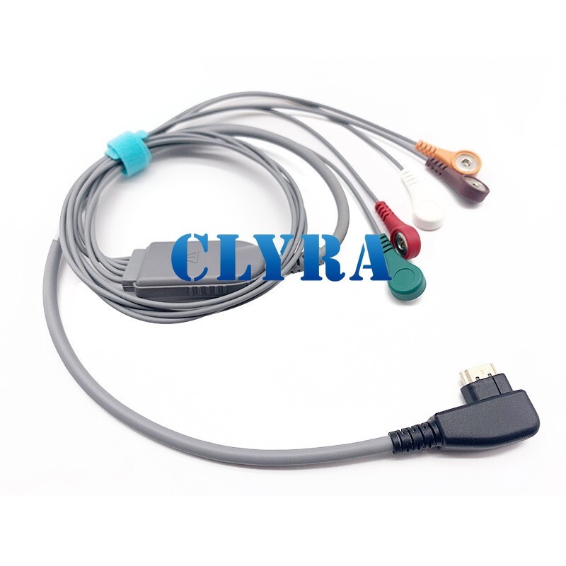 5-Lead 24H Recorder ECG Holter Cable Leadwires Snap AHA Compatible with DMS300