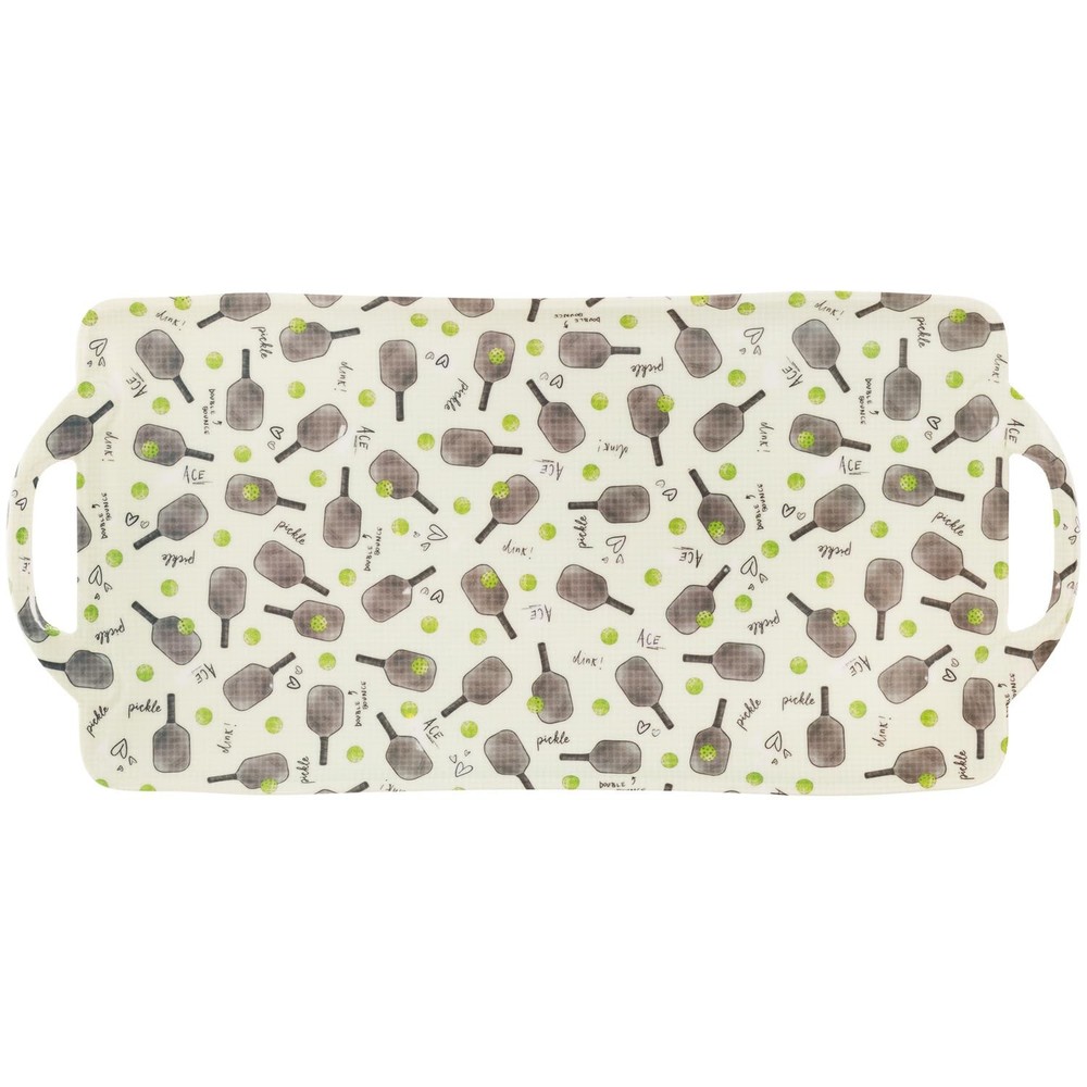 Decorative Melamine Serving Tray with Handles, Large 18" x 8.75", Pickleball