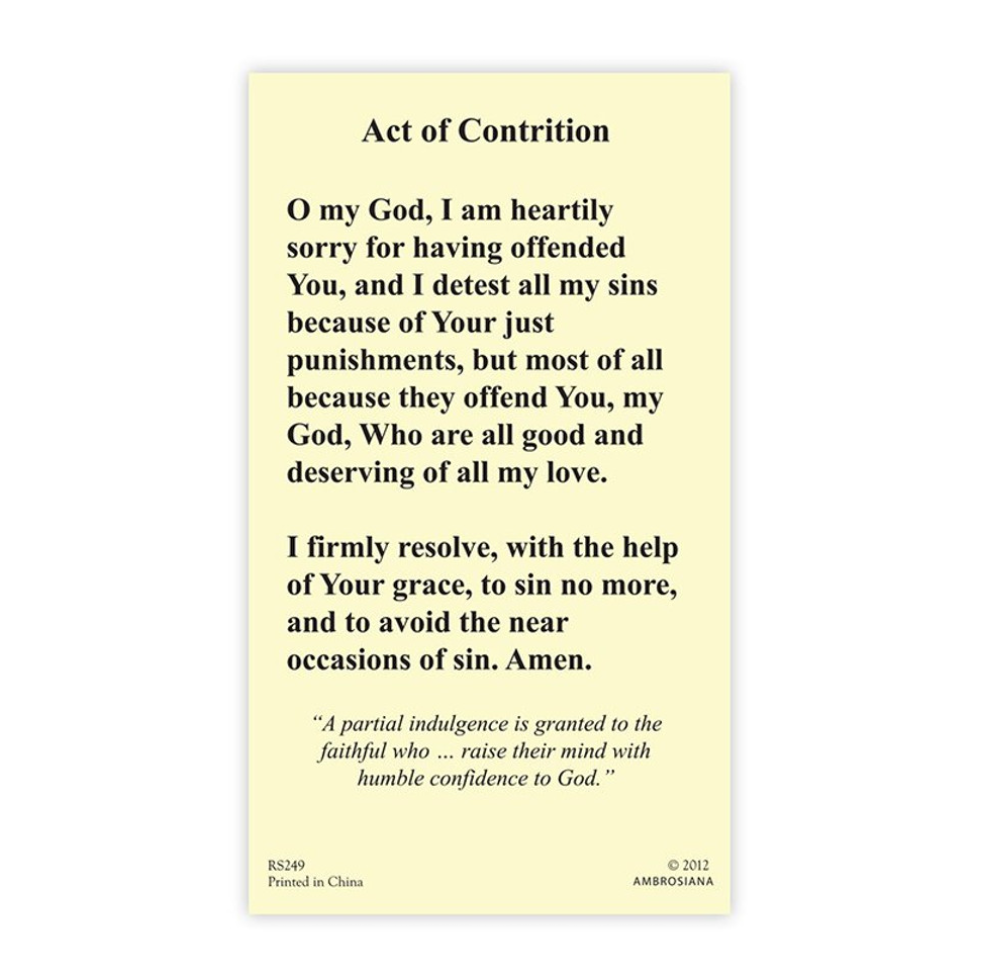 (2 copies) ACT OF CONTRITION Holy Prayer Card Reconciliation Catholic