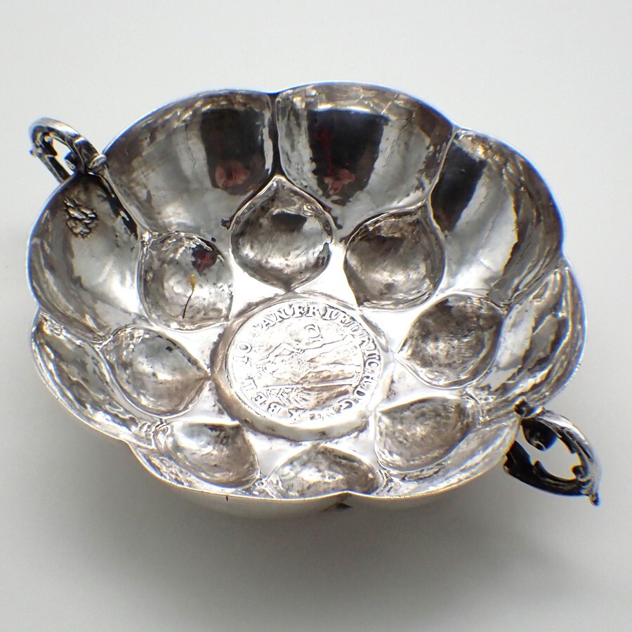 Two Handled Brandy Bowl Cast Coin Center German 800 Silver