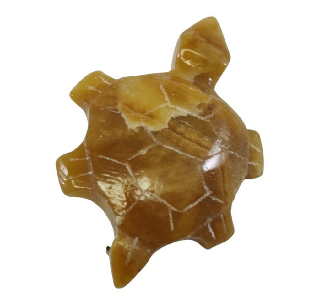 Hand Carved Stone Turtle Brooch Brown