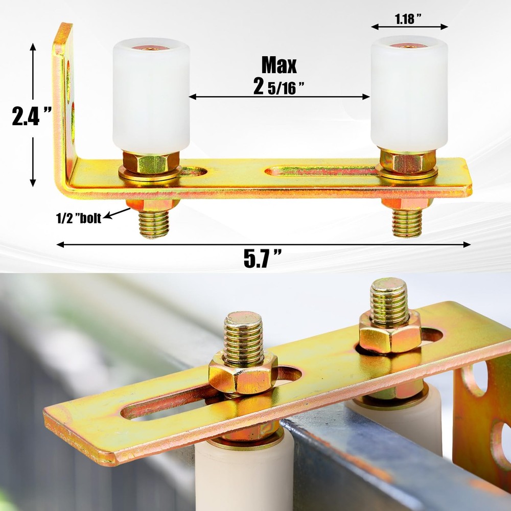 4 Pack Slide Gate Guide Roller Adjustable Dual Nylon Rollers with L Rear Post...