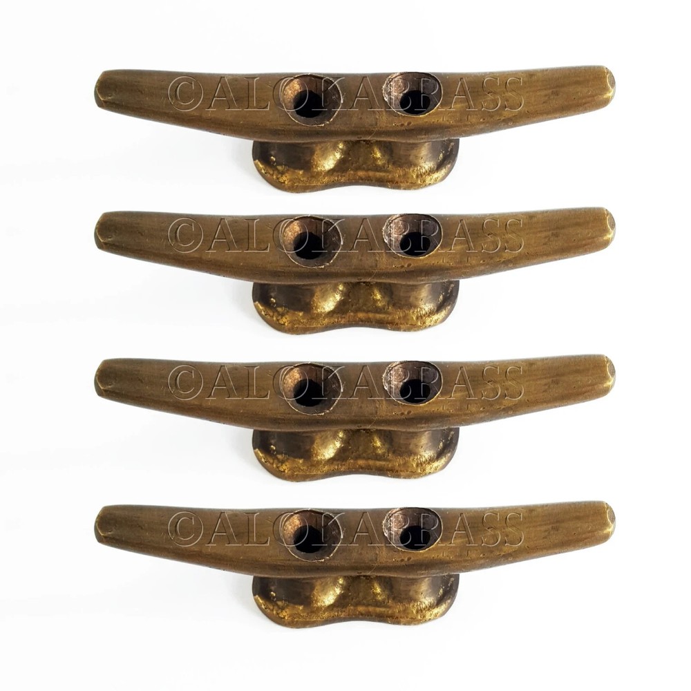 4 brass small Cleat Tie Down Small rustic Hand Cast 10.5cm Rope Solid Heavy 4"