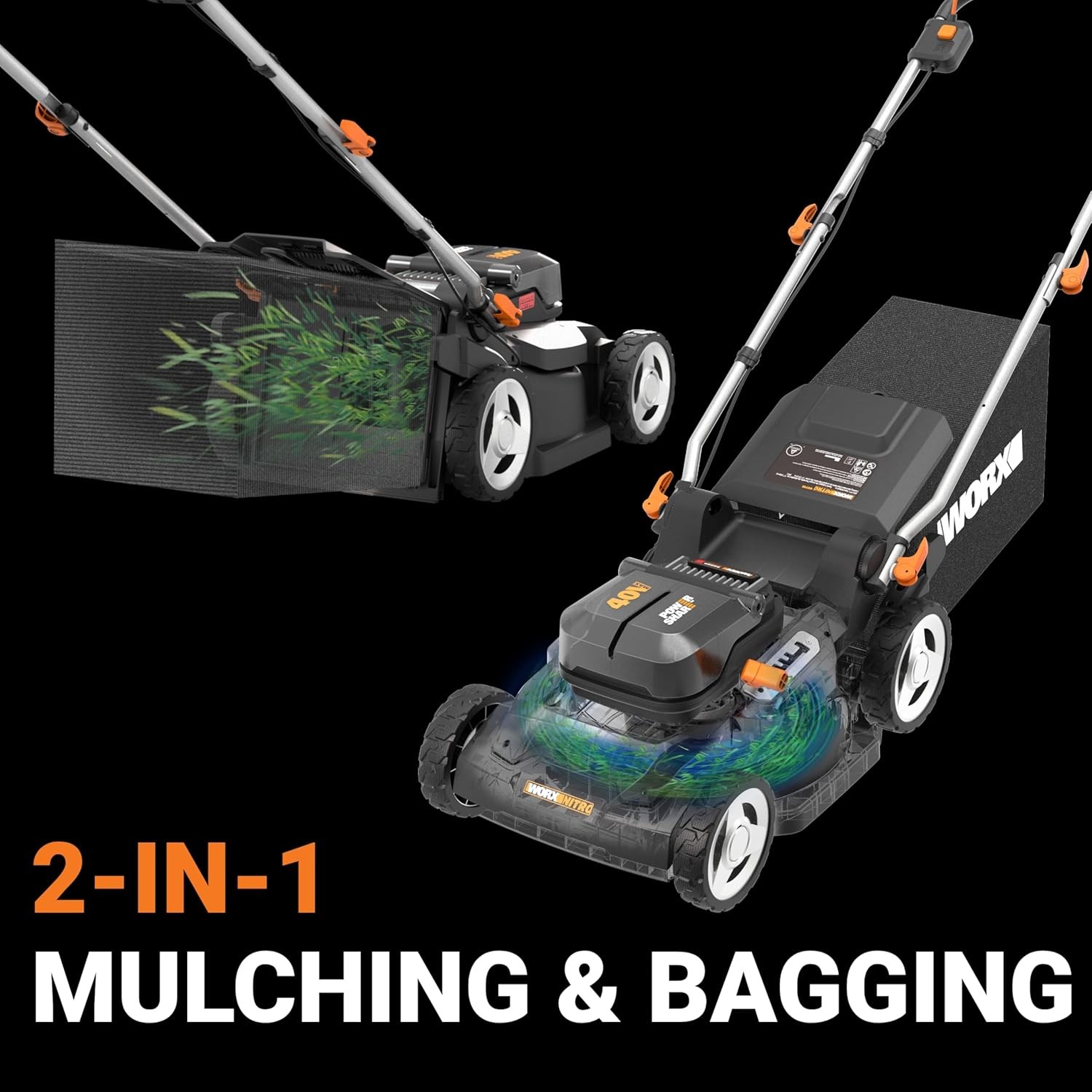 Worx 40V 17'' Cordless Push Lawn Mower (2 Batteries & Charger Included) WG745