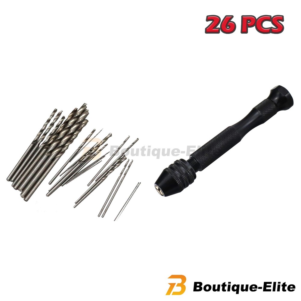 26PCS/Set Hobby Precision Pin Vise Mini Micro Hand Twist Drill Bits Rotary Tool