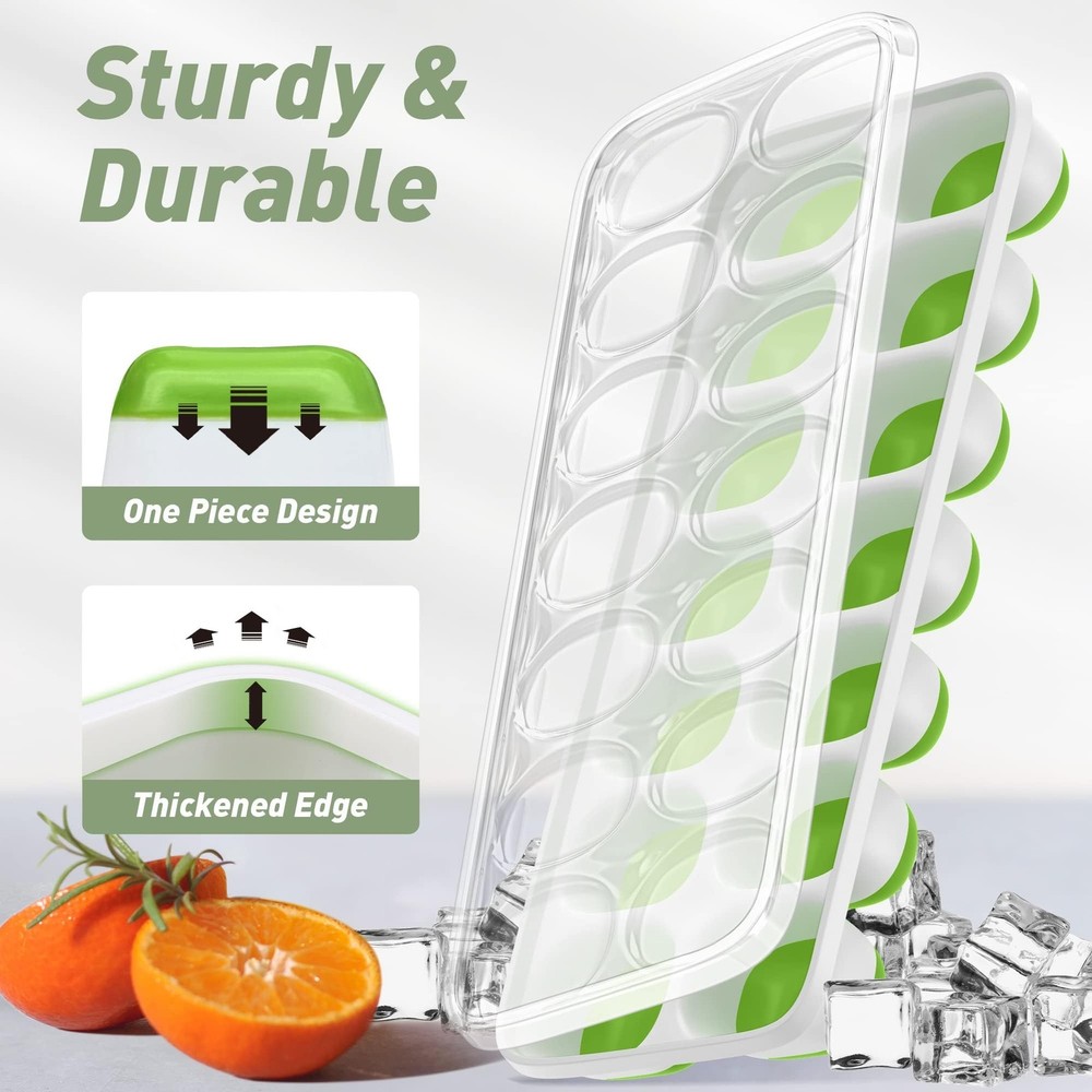 ChefAide Ice Cube Tray with Lid, 4 Packs 56 Cubes Durable Stackable Ice Cube ...