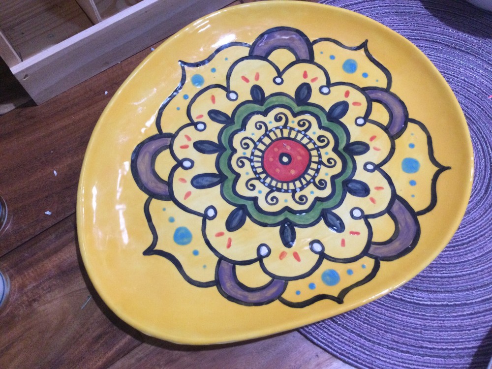 Easter Platter Egg Shaped floral mandala 14''X12'' mint