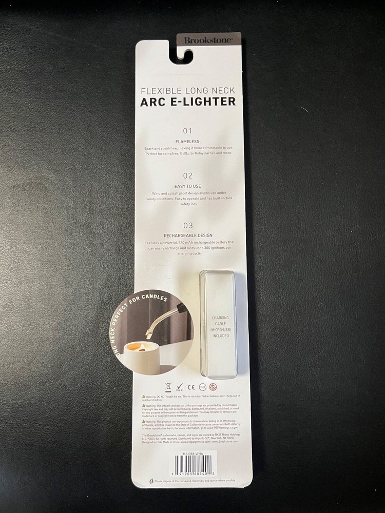 Brookstone Flexible Long Neck ARC E-Lighter Rechargeable USB Silver NEW READ
