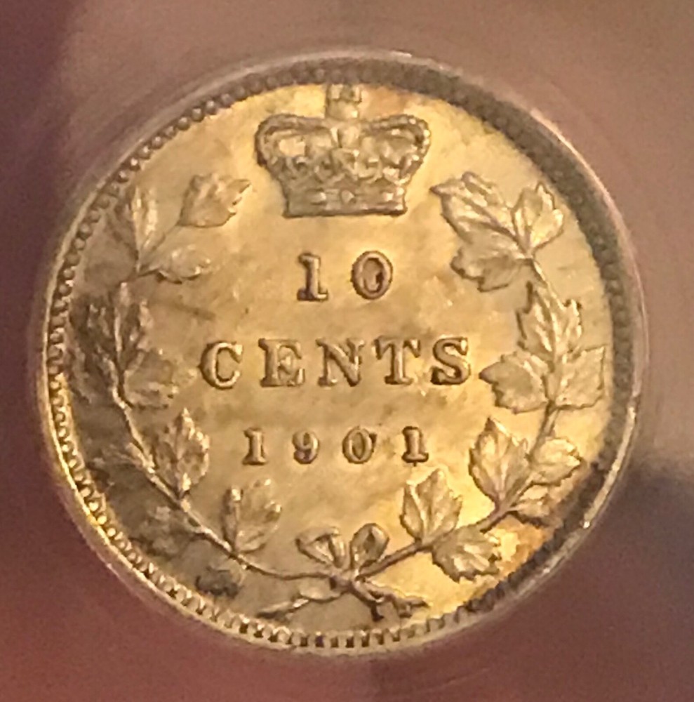 1901 Canada 10c silver Dime , AU55 , ANACS