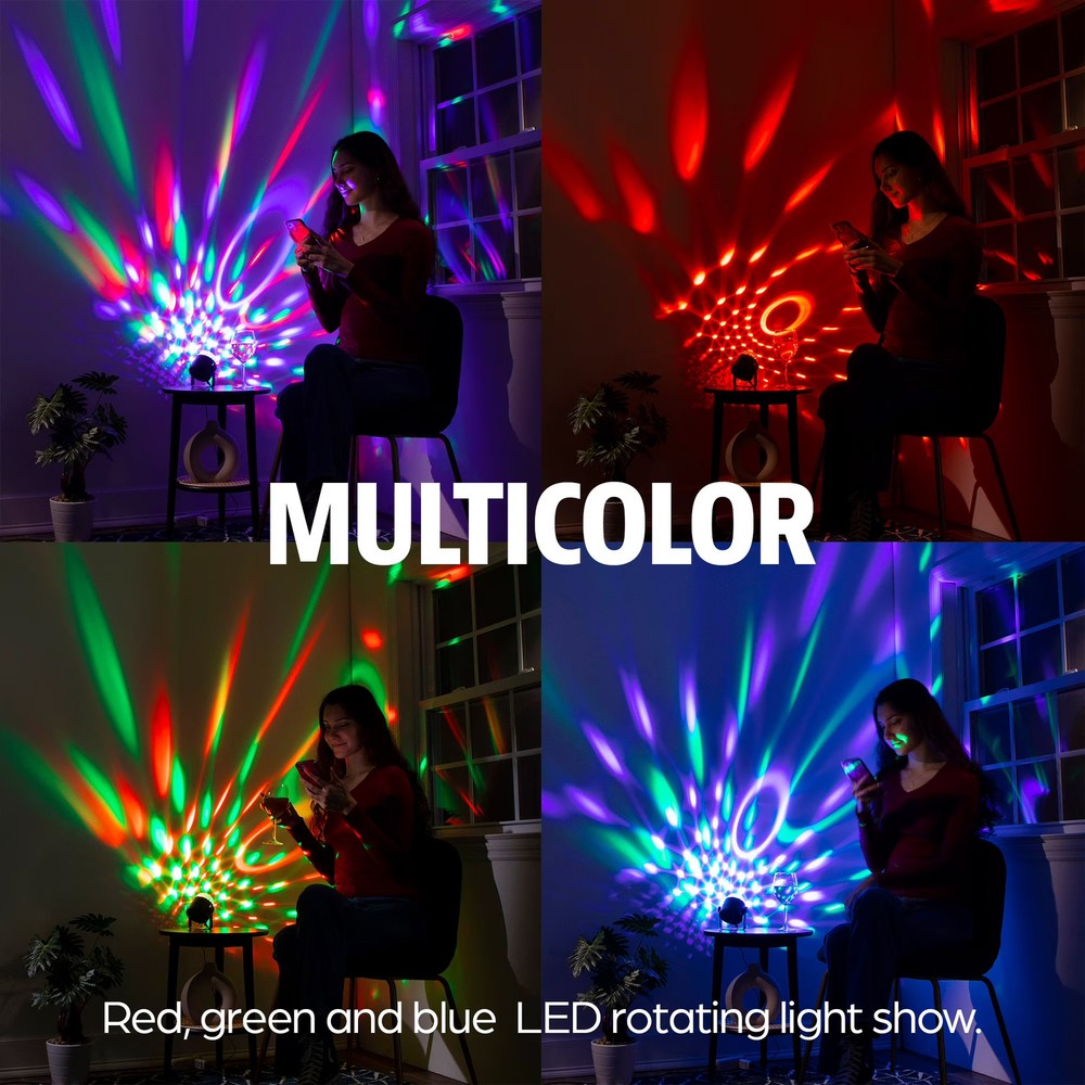BrightSide Multicolor LED Disco Party Projector, Rotating Light Show,USB-Powered