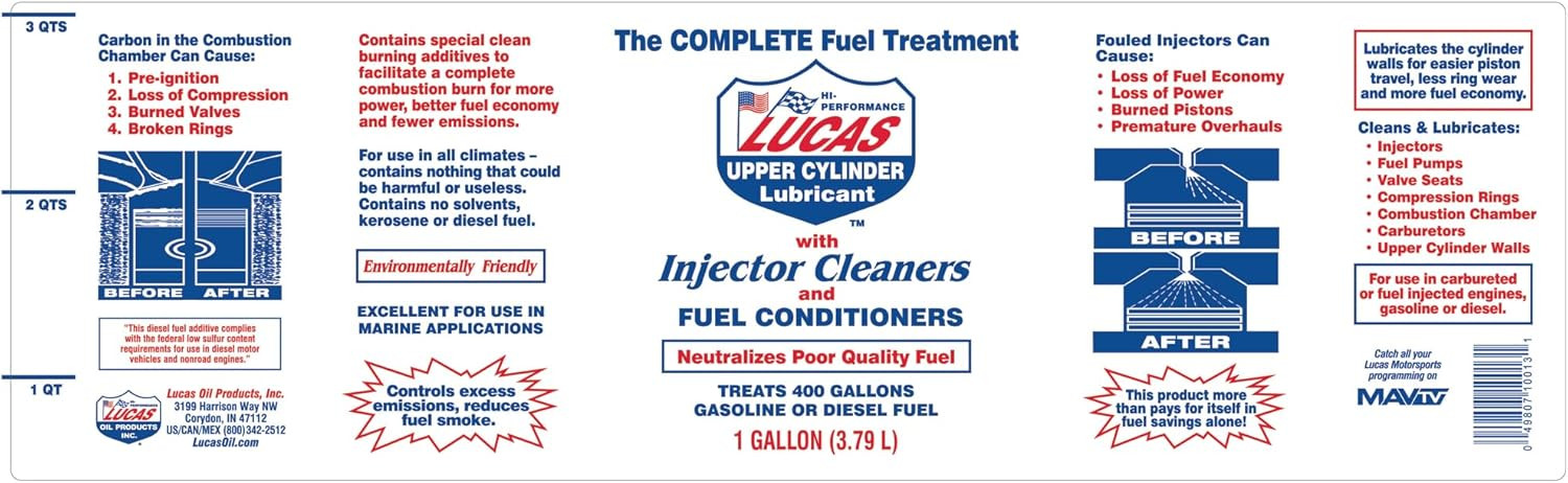 Lucas Oil 10013 Injector Cleaner Fuel Treatment Gas & Diesel Engine (1 Gallon)