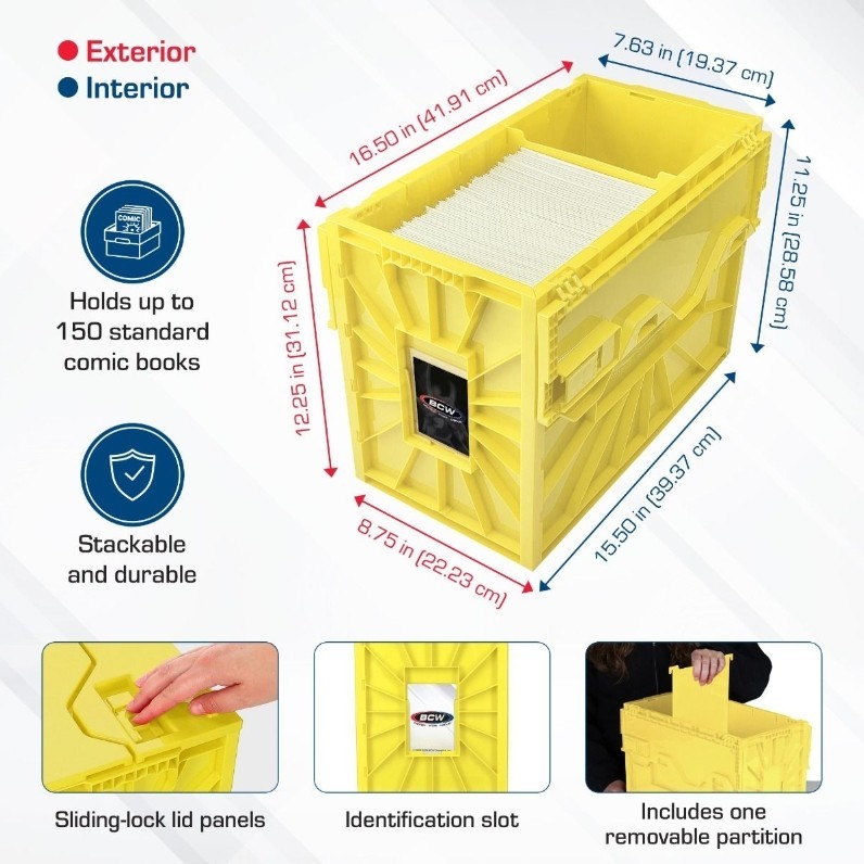 BCW Stackable Short Comic Book Bin for 150 Comics with Locking Lids - Yellow