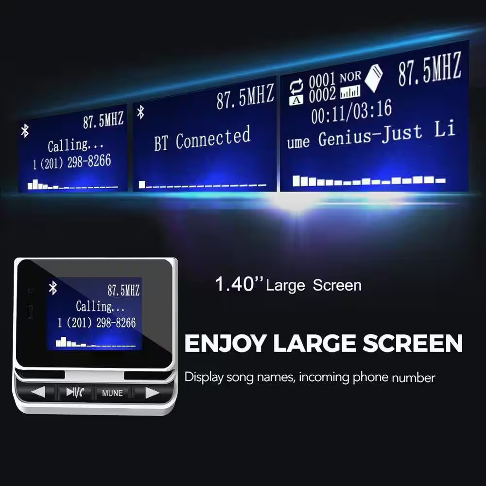 Bluetooth FM Transmitter Wireless Car Radio Adapter with 1.4 Screen for Hands Fr