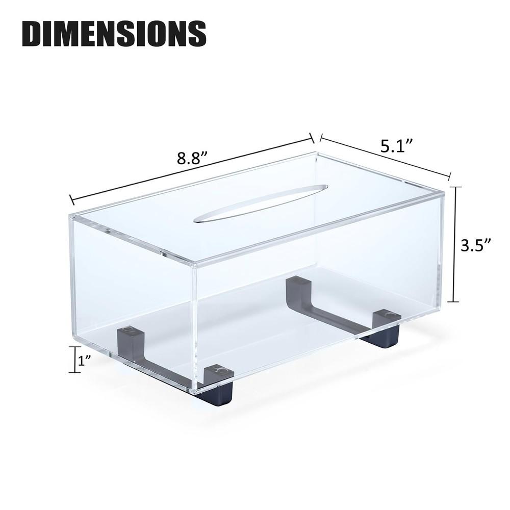 YoBa Thick Acrylic Rectangular Tissue Box Holder Dispenser w/ Black Base