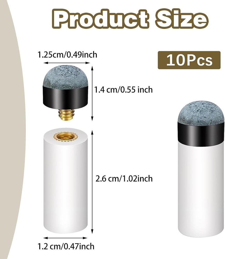 Gray Pool Cue Tip Replacement Set - 10 Durable Leather Tips Included