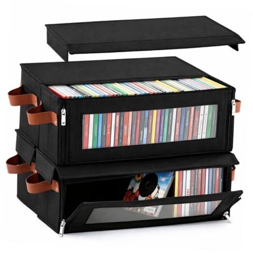Packs Cd Storage Box with Visible Window, Stackable Cd Case Holder with 4