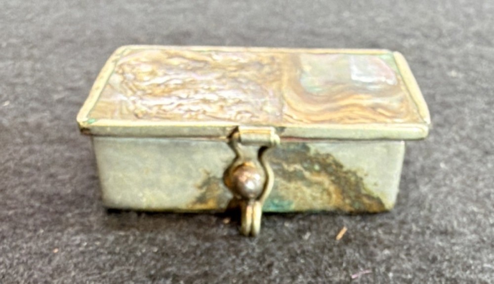 Rectangular Snuff Box with Abalone Inlay and Hinged Lid