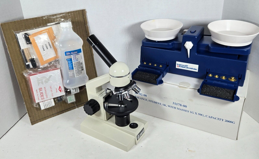 BOREAL Microscope Lighted 57903-00, Scale Balance set, Slide Making Kit