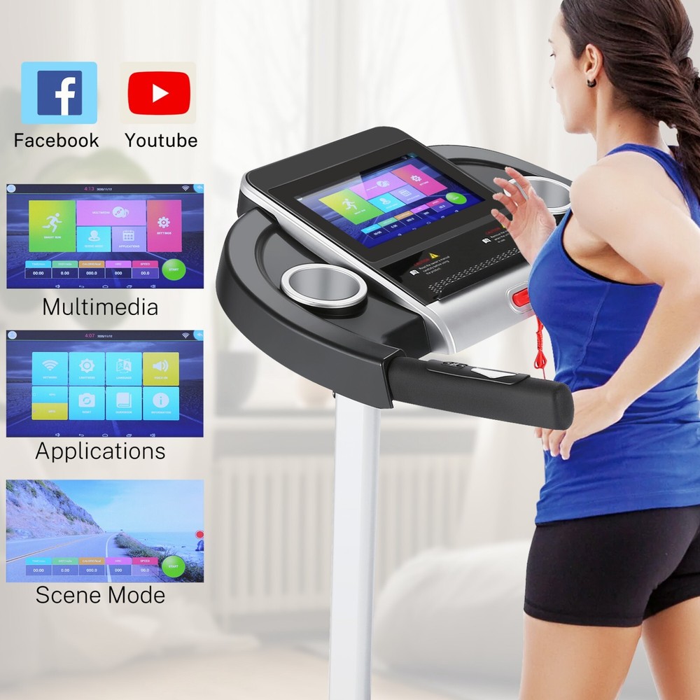 3.25HP Folding Treadmill with HD Touchscreen Walking/Running Treadmill Machine~