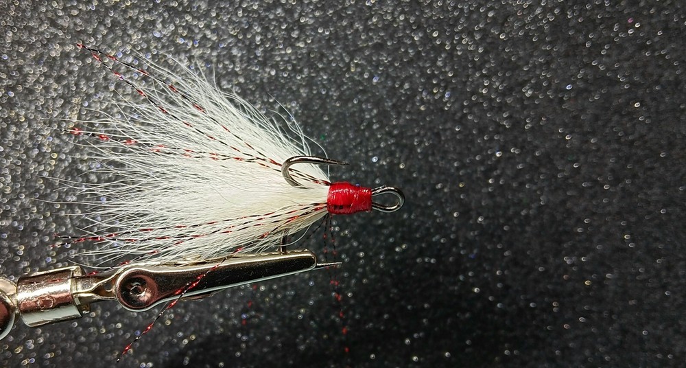 2 pack #2 Mustad dressed Musky Pike bucktail treble hooks.