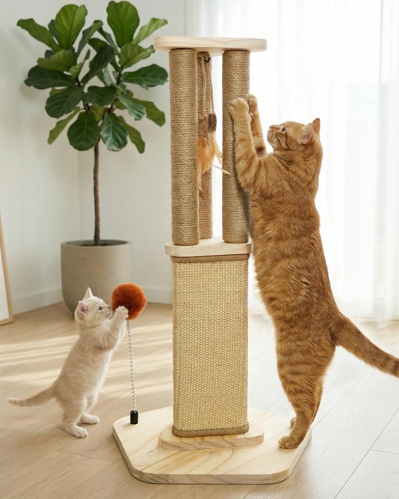 Modern Indoor Cat Scratching Post - 26.3'' Tall with Replaceable Sisal Wrap