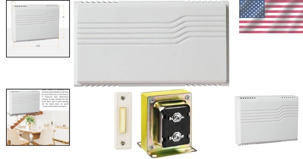 Complete Two-Note Wired Doorbell Kit with Lighted Button & Transformer, 16VAC