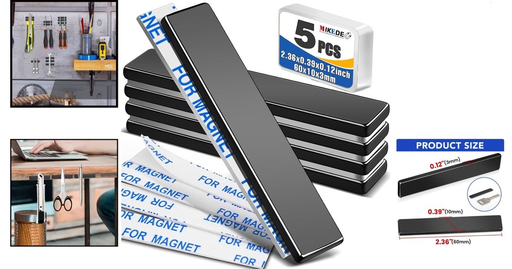 Versatile 5 Pack Super Strong Neodymium Magnets - 10 lb Pull, Adhesive & Compact