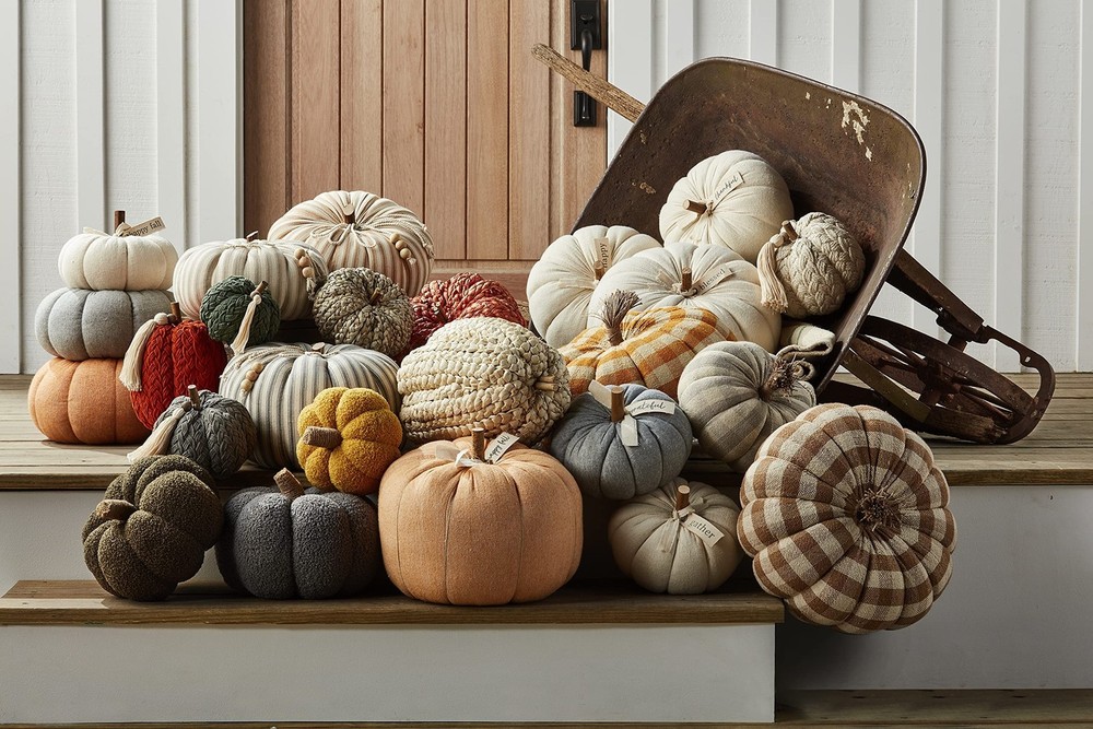 Mud Pie Shearling Fablic Pumpkin Décor, Yellow, Small