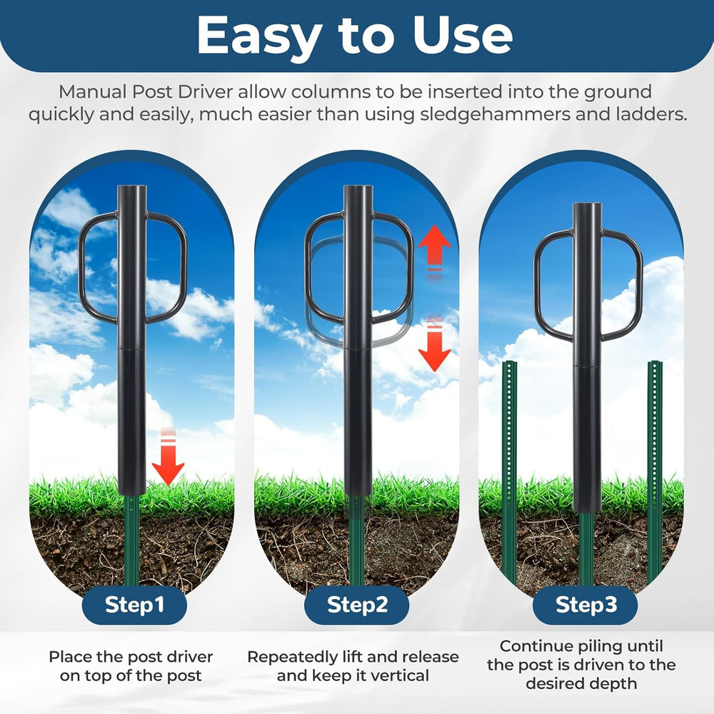 Fence Post Driver, 20LBS Fence Post Driver with Handle, 2.7 Inch Inner Diameter