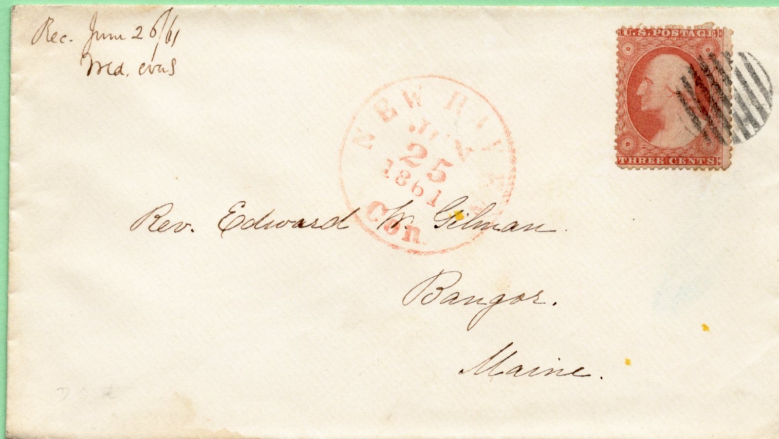 Scott # 26 on Cover: Cancel :   New Haven, Conn.  / MB-694