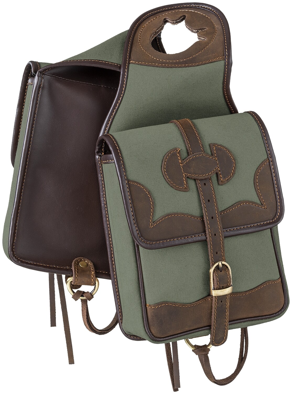 Western Saddle Canvas Horn Bag - Canvas with Leather Accents - Black, Tan - Sage