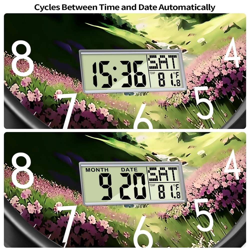 Digital Large Display Silent Wall Clock with Temperature Date Mountain Flower...