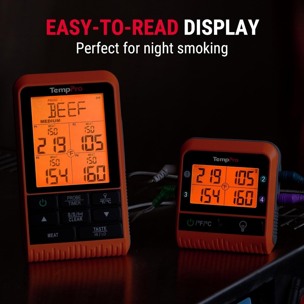 4 Probe Wireless Meat Thermometer – 1000ft LCD Display for Ultimate BBQ Control