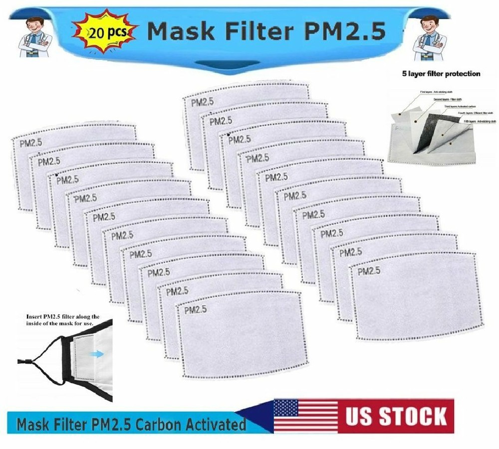 Replaceable Face Mask Carbon Filter PM 2.5 (20 Pack)-IN STOCK USA