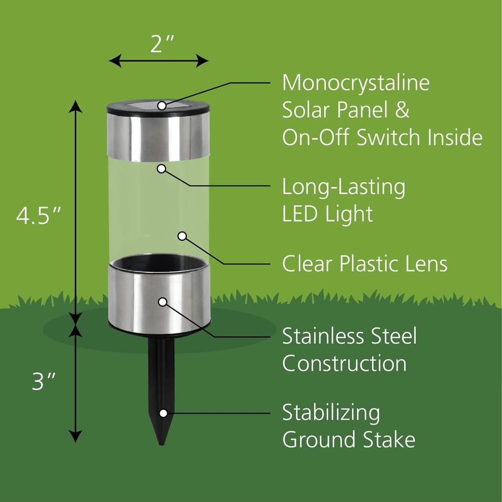 (5 pack Stainless Steel Solar Powered Mini Bollard Path Light