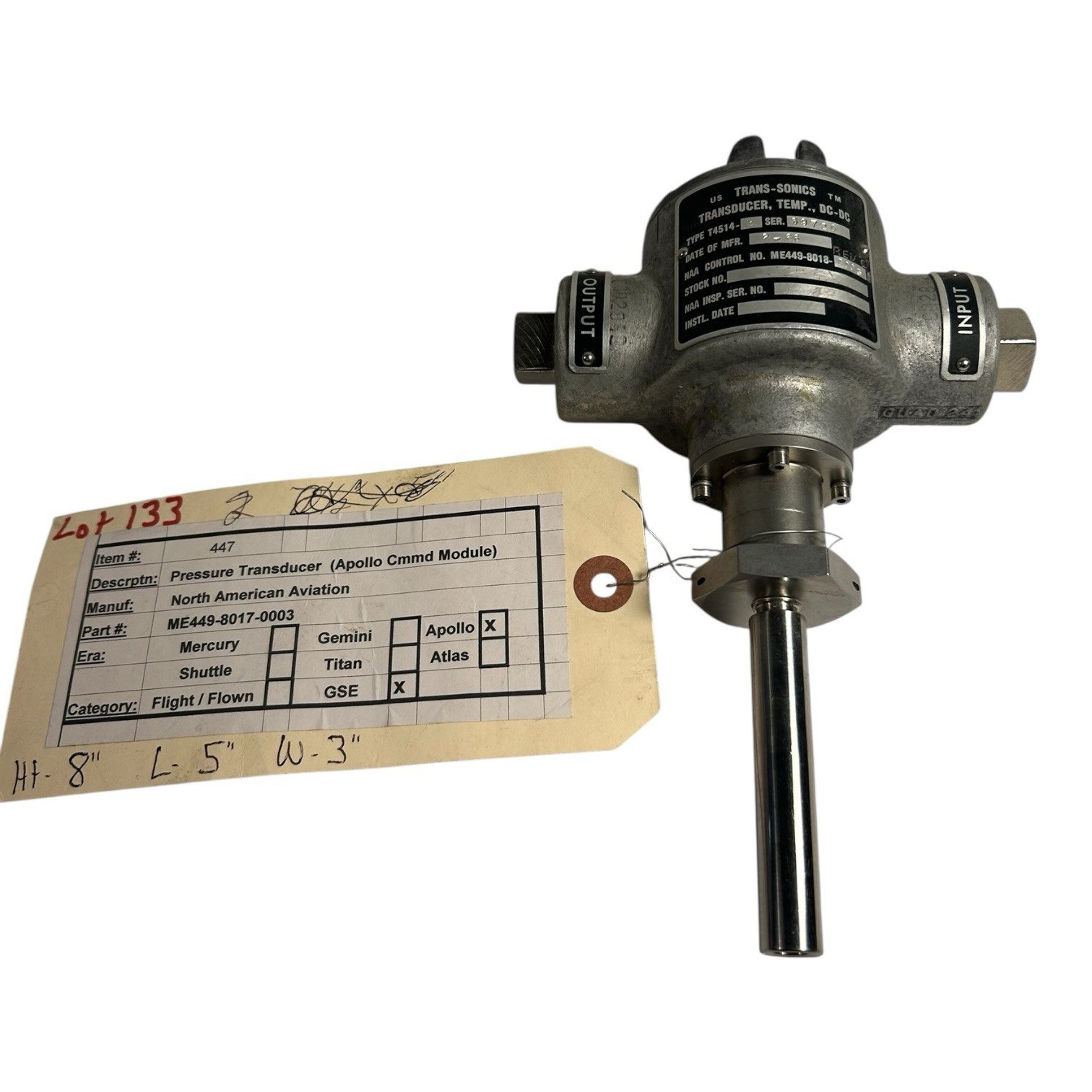 Vintage NASA Authentic Apollo Command Module Pressure Transducer