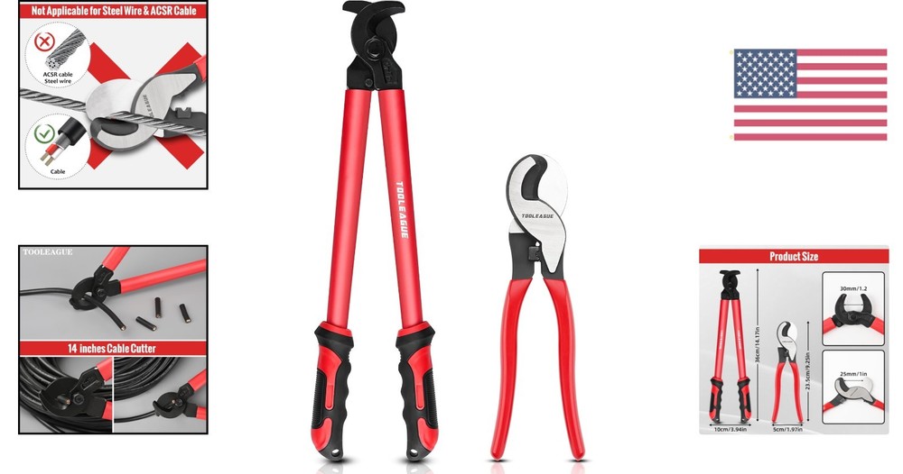 Durable Dual Cable Cutter Set, 10” & 14” Sizes, High Performance for Pros