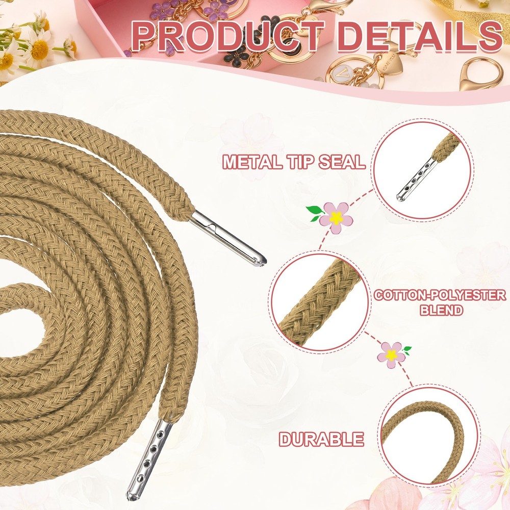 2 Pcs Hoodie Strings Drawstring Cords with Easy Threader (Khaki)